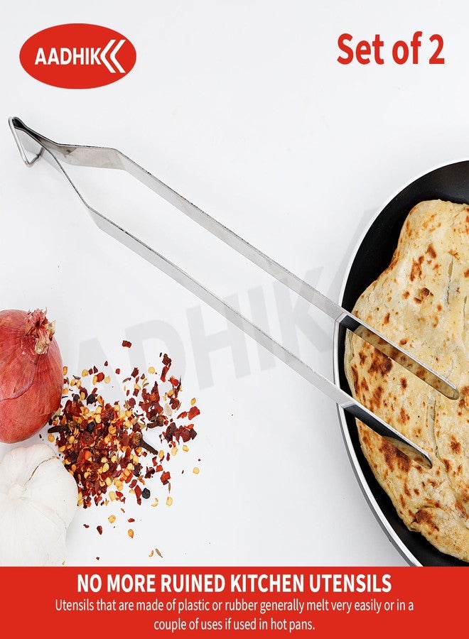 AADHIK الفولاذ المقاوم للصدأ Chimta للمطبخ، روتي تونغ، شاباتي شيمتا، ملقط للشاباتي (عبوة من 2) - Image 4